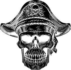 Poster - Pirate Skull Skeleton Grim Reaper Mascot Woodcut