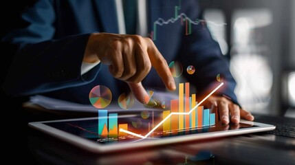 Poster - A CEO analyzing a business growth graph on a tablet, with revenue projections and market expansion strategies.