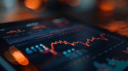 Aufkleber - A close-up of a line graph on a digital tablet, showing stock market trends and fluctuations in real-time.