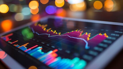 Aufkleber - A close-up of a line graph on a digital tablet, showing stock market trends and fluctuations in real-time.