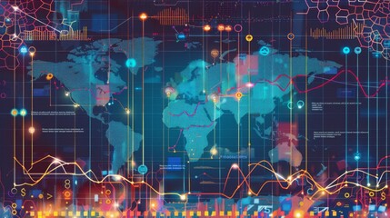 Fototapete - A detailed infographic chart displaying global economic trends with colorful graphs and statistics.