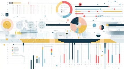 Poster - A project management infographic tracking milestones and timelines with progress bars and completion percentages.