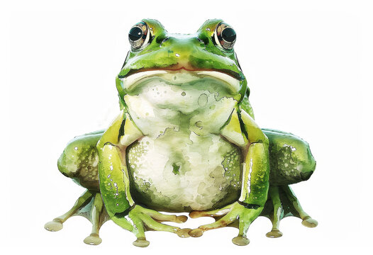 Minimalist cartoonish green frog illustration on white background