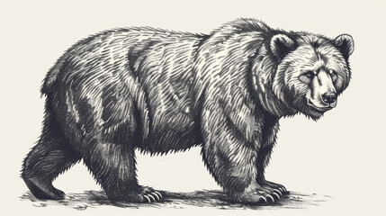 Detailed illustration of a brown bear in ink line art style
