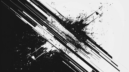 Wall Mural - Abstract black and white glitch effect with grunge texture and dynamic lines