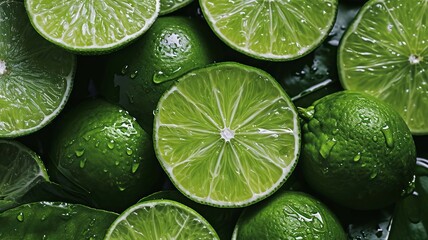 Wall Mural - Lime slices on wooden background. selective focus. Generative AI,