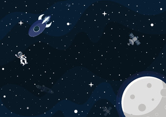 Wall Mural - Space cartoon background. Cute design for landing
