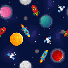 Wall Mural - space cartoon seamless pattern. cute design for
