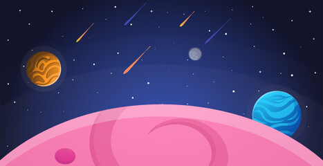 Wall Mural - Space cartoon background. Cute design for landing