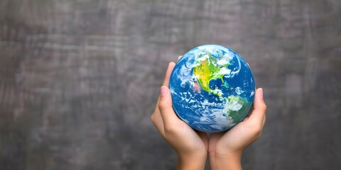 Wall Mural - Hands holding earth globe symbolizing global network connections in science communication. Concept Global Networking, Earth Globe, Science Communication, Connection Symbolism