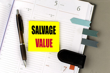 Poster - SALVAGE VALUE text sticky on dairy on gray background