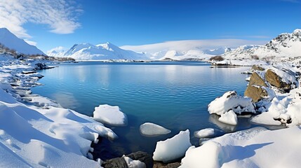 Wall Mural - landscape with lake and mountains