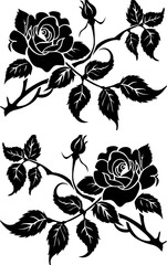 Wall Mural - Black silhouette of rose and leaves