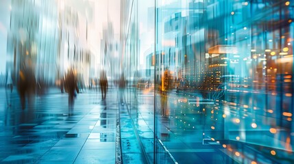 Wall Mural - Business office building's blurred glass wall as background