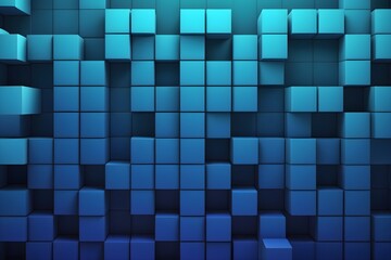 Sticker - Abstract blue background of squares. 3D geometric backdrop with gradient lines and cube patterns for modern web design.