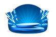 © hobbitfoot - Electro scene mega sale, danger podium banner, neon night pedestal. Vector