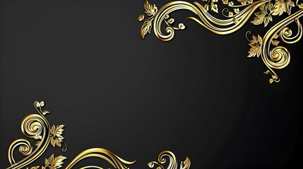 Wall Mural - Luxurious Golden Baroque Ornamental Frame with Floral Swirls on Dark Background