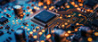 © AstraNova - high detail close-up hardware phone circuit board motherboard with connections electrical display microchip components