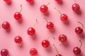 Poster - Closeup cherries on pink