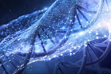 Wall Mural - spiral dna double helix structure on blue background.