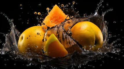 Wall Mural - orange in water splash