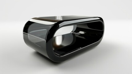 A black table with a glass top and a light on it