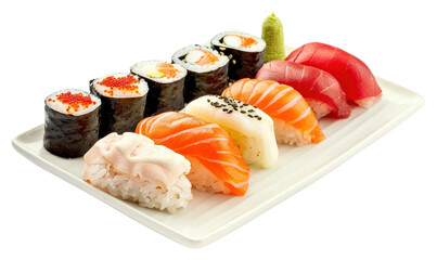 Sticker - PNG Set of sushi on a plate rice food meal.