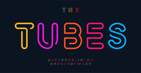 Leinwandbilder - Vibrant glowing nightclub font, luminous casino letters, modern typeface for colorful party logos, vivid typographic design, minimal linear outline, contemporar, bright headline. Vector typeset