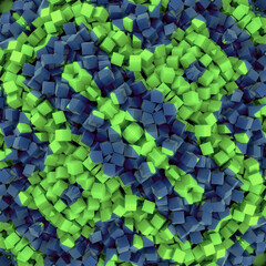 Aufkleber - Digital illustration of a symmetrical geometric pattern composed of many small three-dimensional cubes. 3d rendering