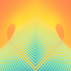 Fototapete - Orange-green abstract design with symmetrical spiral pattern. 3d rendering illustration