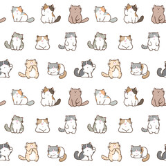 Wall Mural - Seamless Pattern of Cartoon Cat Design on White Background