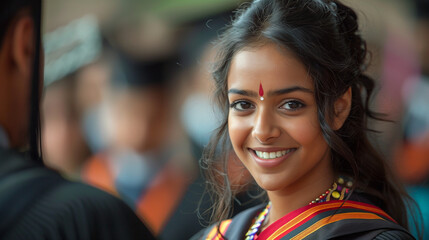 Wall Mural - Young Indian woman smiling at her university graduation ceremony.