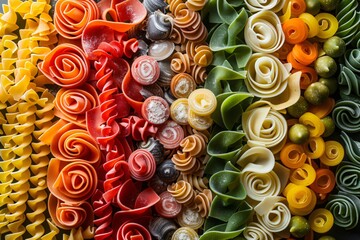Wall Mural - Plate of colorful pasta close up