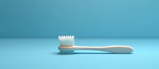 Oral hygiene concept with toothbrush, Brushing teeth with toothbrush, light blue background, copy space