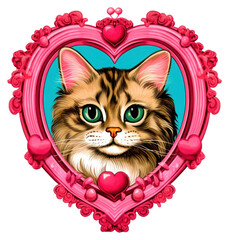 Poster - PNG Cat illustration printable sticker mammal animal heart.