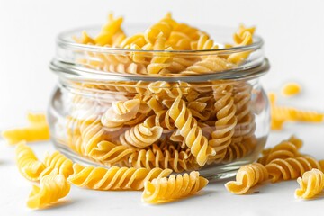 Close-up jar pasta white surface