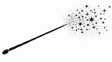 Wall Mural - Starry magic wand illustration in black and white