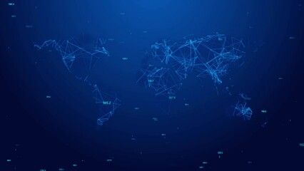 Digital world waves connection Global network, cyber technology digital data earth rotating. Virtual planet Earth space metaverse. Data network technology social network wave worldwide connections