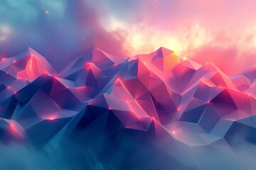 Wall Mural - a wall of low poly synthwave nebula