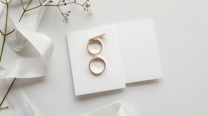 Elegant Engagement Rings Laying on White Surface with Floral Accents
