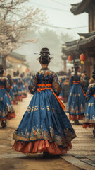 Poster - A vibrant reenactment of a Donghak movement gathering, showing the legacy alive in contemporary Korea,เำืำพฟะรอำ ฟร