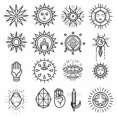 Canvas Print - Icons and symbols of ancient magic such as the sun and moon, crystals, evil eye, witch hands. Modern art of Gnostic symbols, alchemy, and witchcraft.