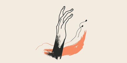 Poster - The modern abstract modern illustration is a set of hand-drawn illustrations, featuring occult mystery witch hands in touch with line drawings and silhouettes, which is an ideal branding element in a