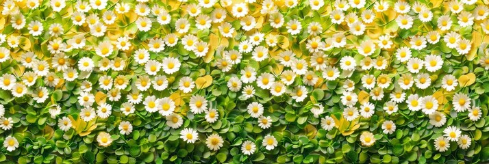 Wall Mural - An open field of daisies with chamomile flowers in a meadow.