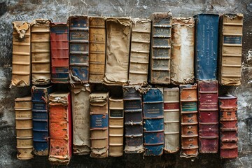 Wall Mural - Close-up of old books on wall