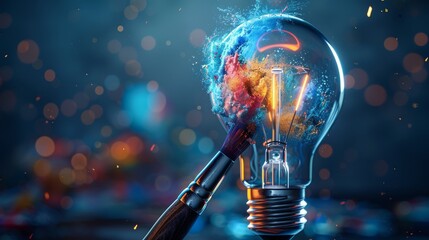 Wall Mural - Creativity and Design: A 3D vector illustration of a lightbulb with a paintbrush inside