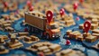 © MAY - Delivery and Logistic: A 3D vector representation of a delivery tracking system on a map