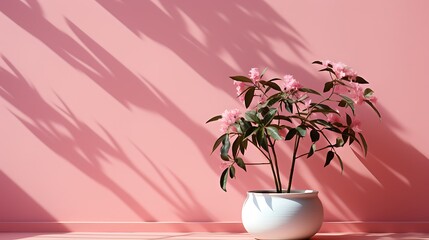 A soft shadow of a potted plant on a light pink wall, isolated on a solid white background