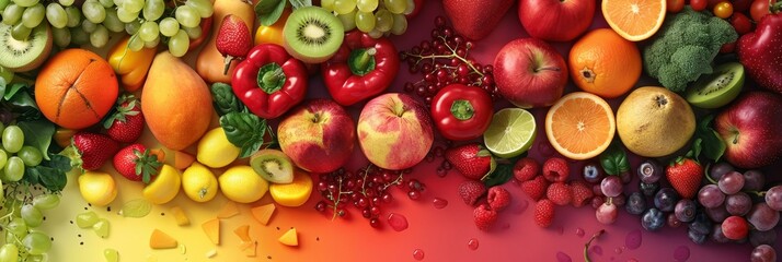 Wall Mural - Organic rainbow-colored fruits and vegetables