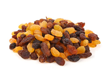 Wall Mural - Pile of mixed raisins isolated on white